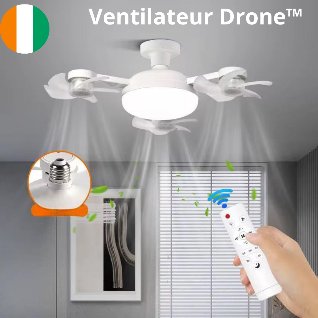 Ventilateur Drone™ – Plafonnier 2 en 1 avec Lumière LED et Hélices Futuristes